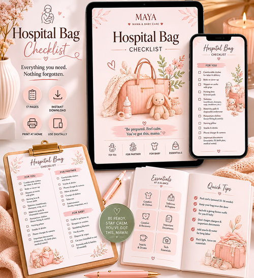 Pregnancy Checklists Bundle Printable PDF | Hospital Bag, Baby Prep, Labor & Postpartum Planner for First Time Moms