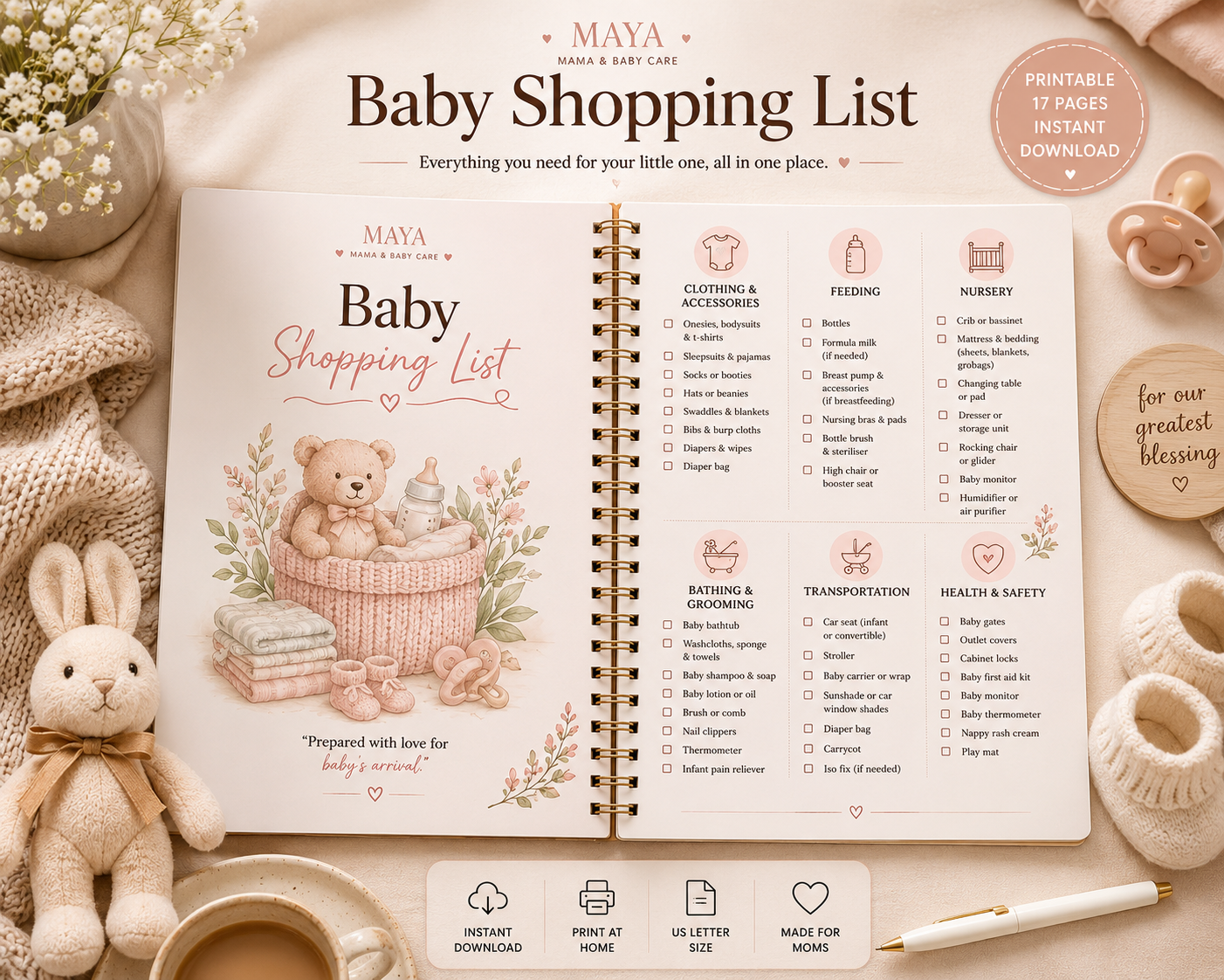 Pregnancy Checklists Bundle Printable PDF | Hospital Bag, Baby Prep, Labor & Postpartum Planner for First Time Moms