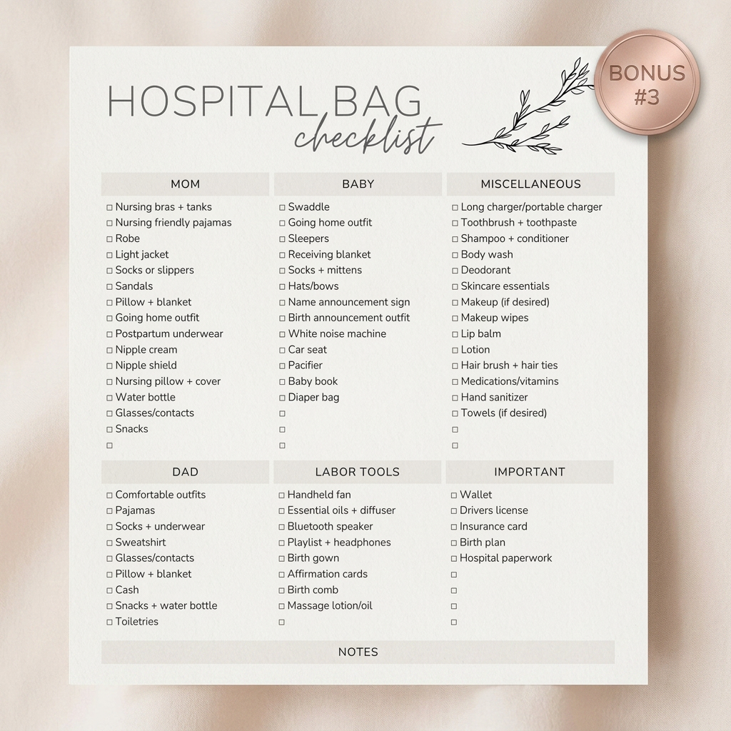 Bonus #3 - Hospital Bag Checklist